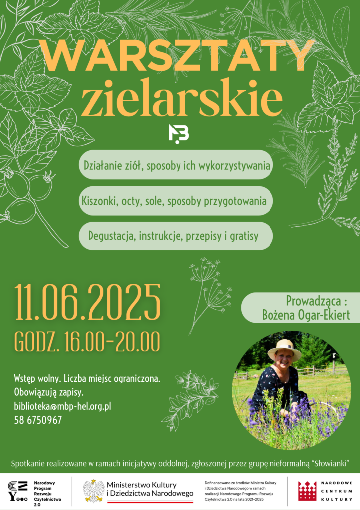 Grafika wielokolorowa, informacja o warsztatach zielarskich